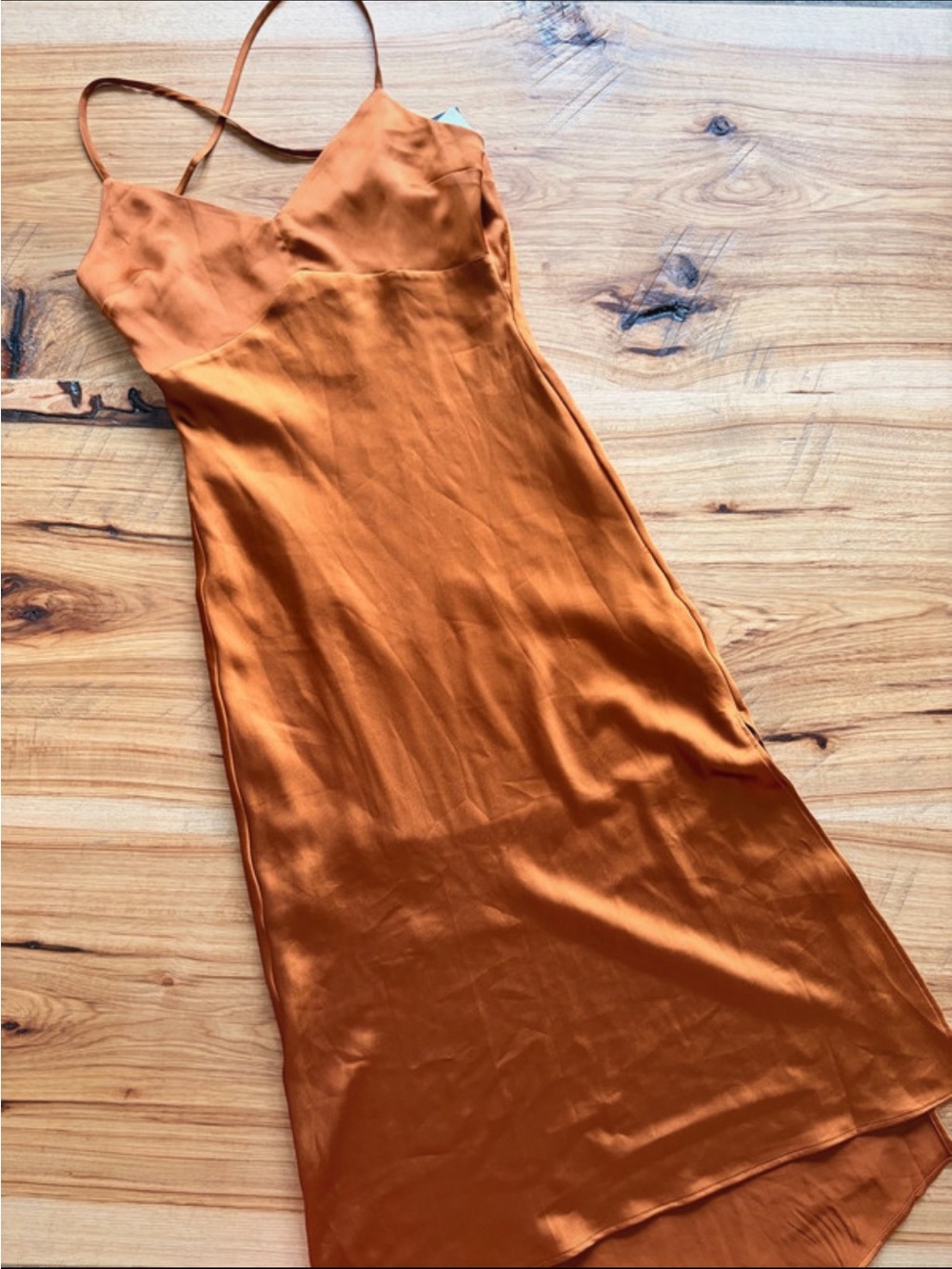 Abercrombie & Fitch Copper Satin Slip Midi Dress